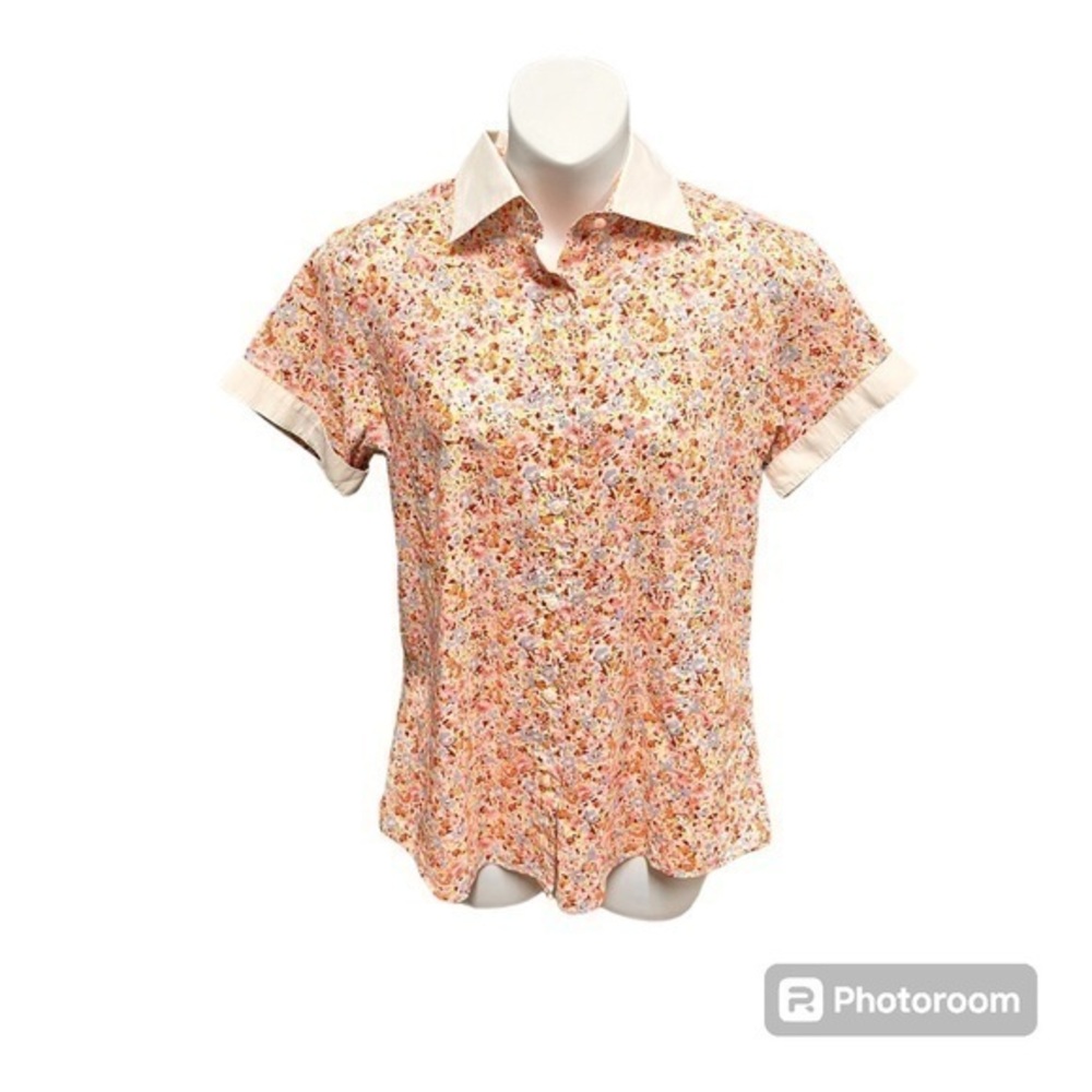 Tommy Hilfiger Vintage Ditsy Floral Collared Button Down Cotton Camp Shirt Sz 6